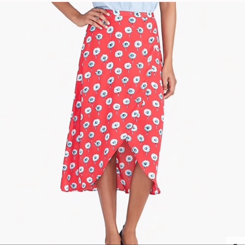 JCrew NWT Red Longfellow Faux Wrap Skirt